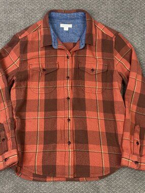 Outerknown Blanket Shirt Womens M/L Cusco Red Brown Plaid Flannel Button Up Down